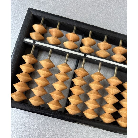 Vintage Japanese Soroban Abacus, 1940s 13 Rods, 2/5 Bead Combo 12 x 5 x 0.75" - Picture 5 of 9